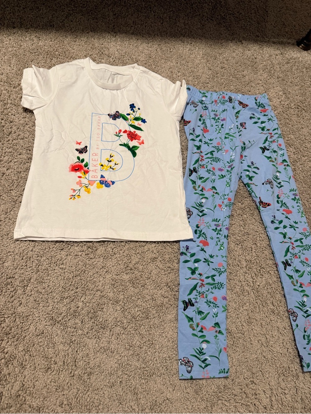 Baker by Ted Baker White Floral 'B' Logo Tee with Light Blue Floral Leggings